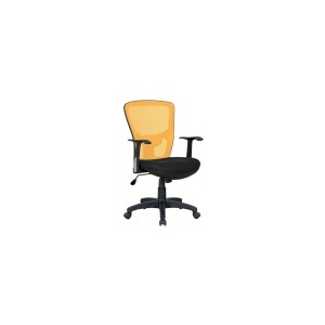 Fauteuil en mailles noires et jaune synchrone avec accoudoirs et r&eacute;glage lombaires