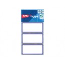 Etiquettes scolaires blanches 34x75mm, cadre bleu