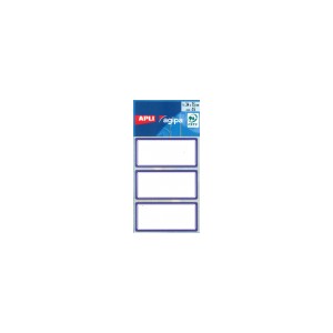 Etiquettes scolaires blanches 34x75mm, cadre bleu