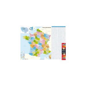 France administrative : R&eacute;gions, D&eacute;partements, Cantons. Carte murale plastifi&eacute;e