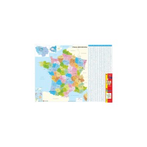 France administrative : R&eacute;gions, D&eacute;partements, Cantons. Carte murale plastifi&eacute;e